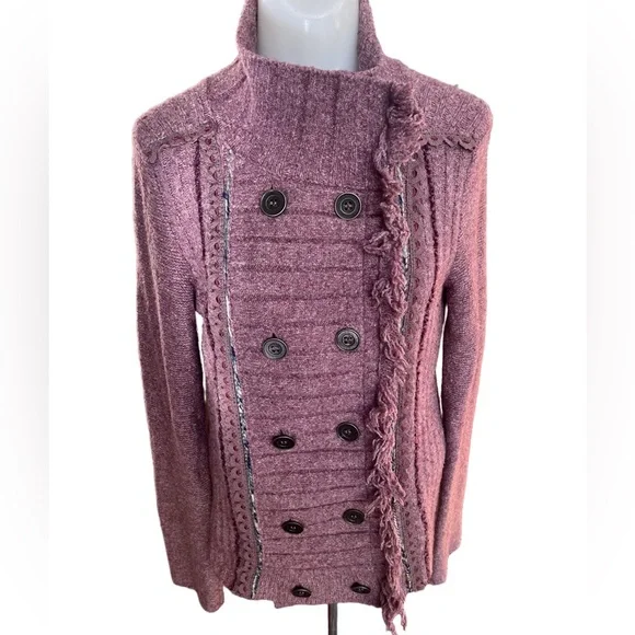 Free People Mauve Cuddle Bear Double Breasted Cardigan Sweater size SX - Picture 3 of 9